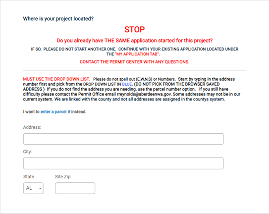 Project location screen