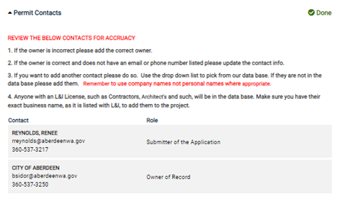 Permit Contacts Screen