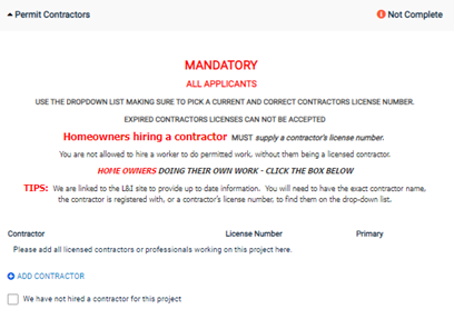 Contractors screen