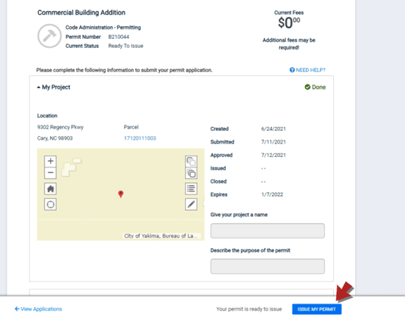 Issue My Permit screen